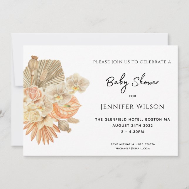 terracotta bohemian grass photo baby shower save the date (Front)