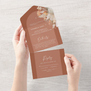 terracotta bohemian pampas grass birthday all in one invitation