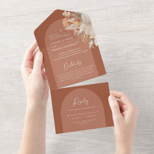terracotta bohemian pampas grass wedding all in on one invitation