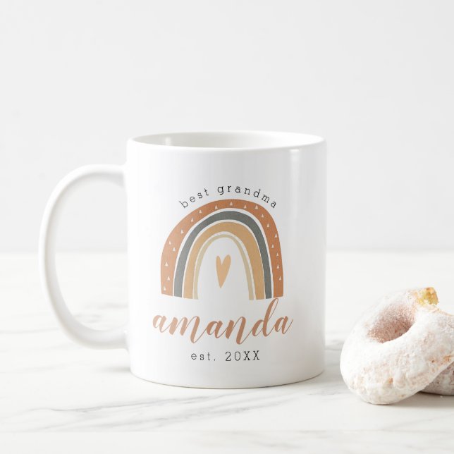 Terracotta Bohemian Rainbow Cute Best Grandma Boho Coffee Mug (With Donut)