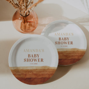 Terracotta Boho Abstract Baby Shower Paper Plate