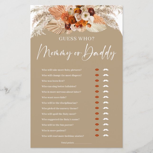 Terracotta Boho arch Guess who mummy or daddy game (Front)