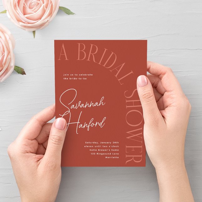 TerraCotta Boho Arched Text Modern Bridal Shower  Invitation (Creator Uploaded)