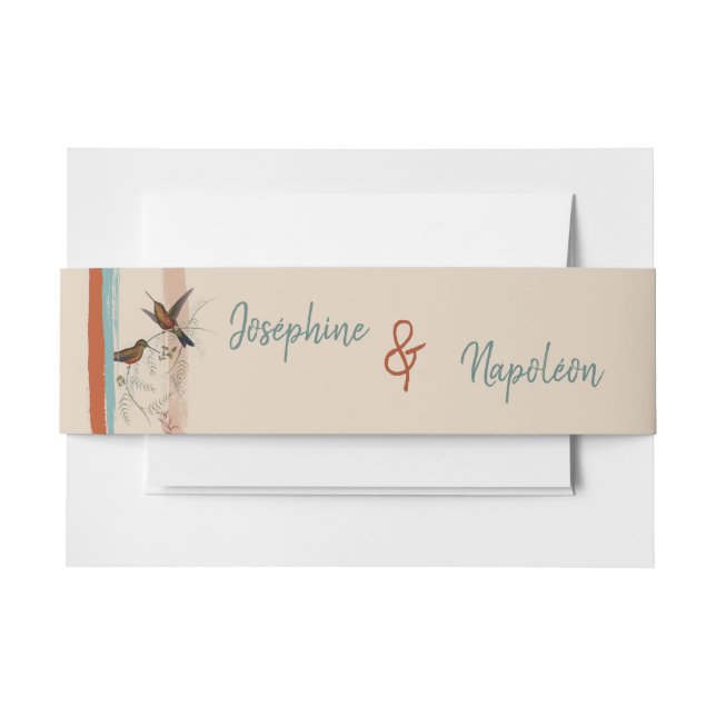 Terracotta boho art deco & birds wedding invitation belly band (Front Example)