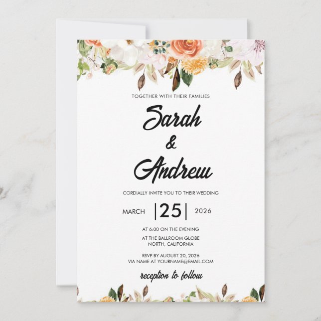 Terracotta Boho Autumn Floral Wedding Invitation (Front)