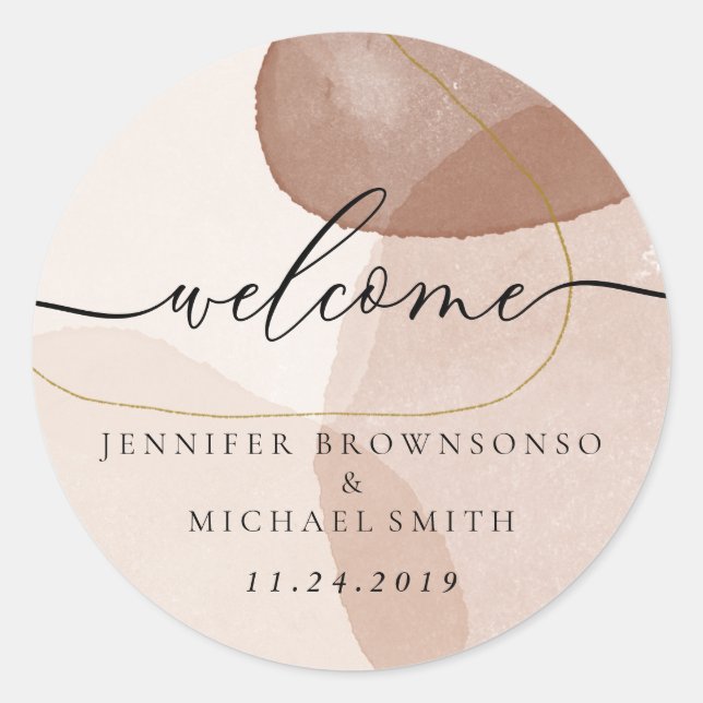 Terracotta Boho Beach Wedding Simple Welcome Classic Round Sticker (Front)