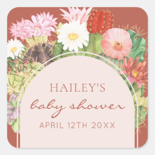 Terracotta Boho Bloom Cactus Baby Shower Square Sticker
