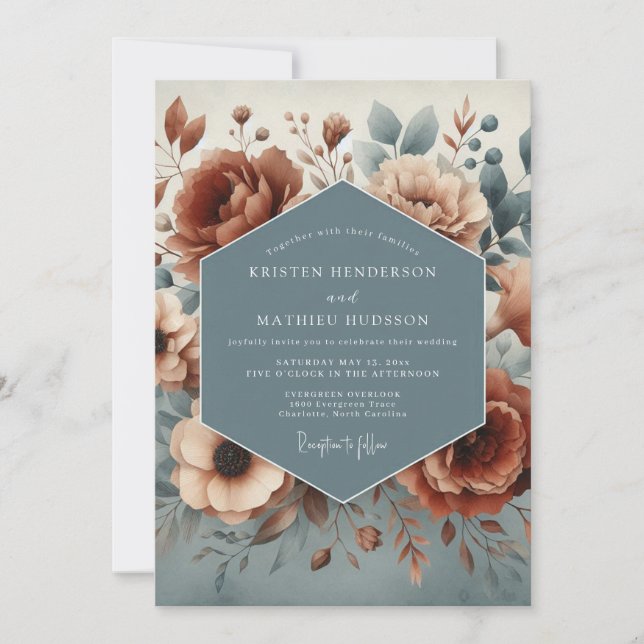 Terracotta Boho Bloom Wedding Invitation (Front)