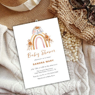 Terracotta Boho Bunny Rainbow Floral Baby Shower Invitation