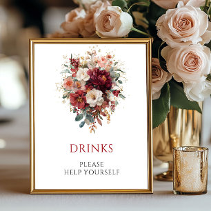 Terracotta Boho Burgundy Drinks Wedding Sign