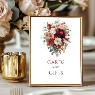 Terracotta Boho Burgundy Flowers Cards And Gifts Poster