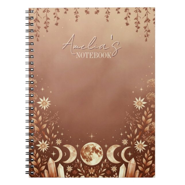 Terracotta Boho Celestial Moon Phase Notebook  (Front)