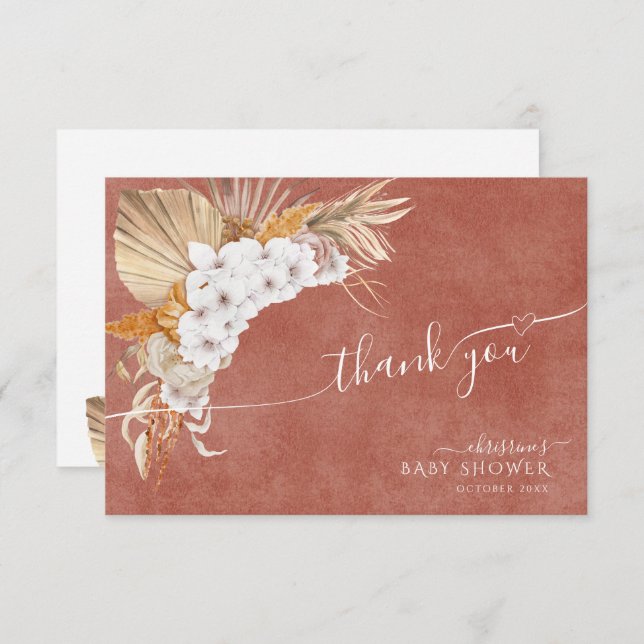 Terracotta Boho Chic Baby Shower Thank You Card (Front/Back)