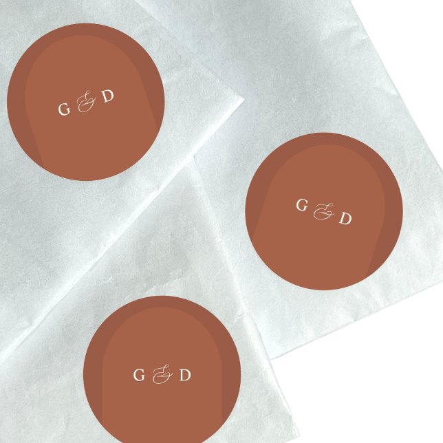 Terracotta Boho Coriander Monogram Elegant Wedding Classic Round Sticker (Creator Uploaded)