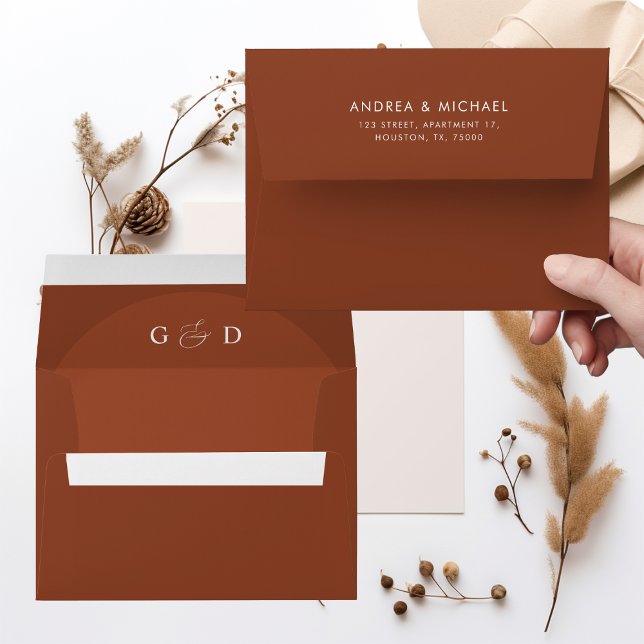 Terracotta Boho Coriander Monogram Elegant Wedding Envelope (Creator Uploaded)
