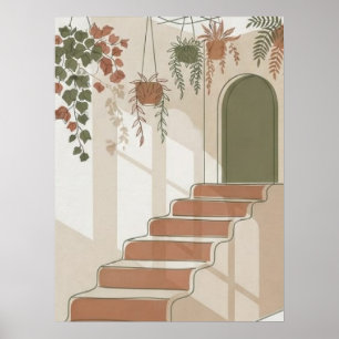 Terracotta Boho Desert Stairs and Hanging Plants Poster