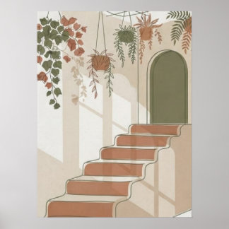 Terracotta Boho Desert Stairs and Hanging Plants Poster