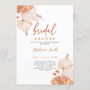 Terracotta boho dried palms Bridal Shower Invitation