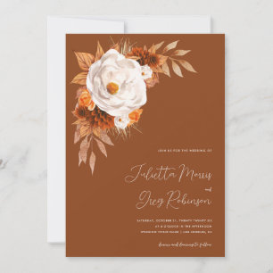 Terracotta Boho Fall Floral QR Code Photo Wedding Invitation