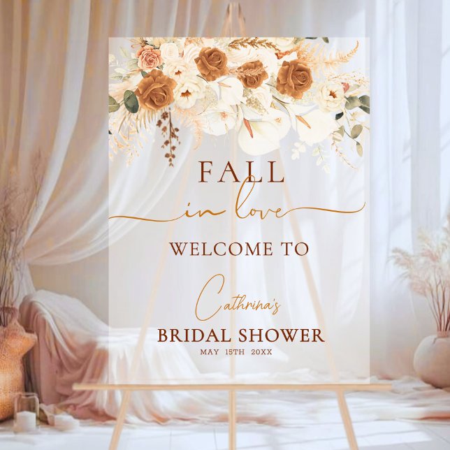 Terracotta Boho Fall In Love Bridal Shower Welcome Acrylic Sign (Creator Uploaded)
