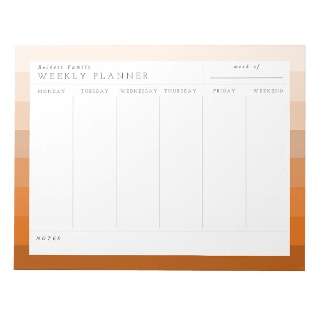 Terracotta Boho Family Weekly Planner Notepad (Front)