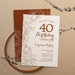 Terracotta Boho Floral 40th Birthday Party Invitation