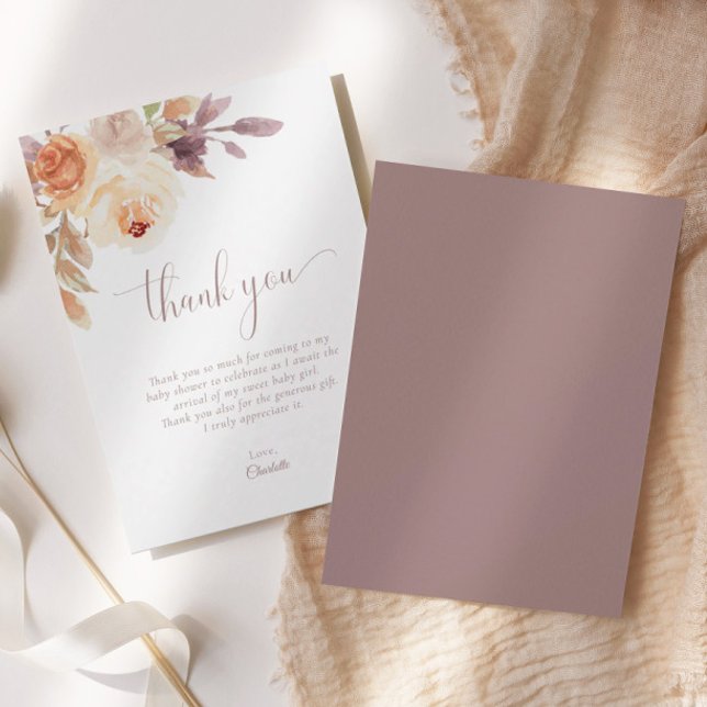 Terracotta Boho Floral Baby Shower Thank You Card (Creator Uploaded)