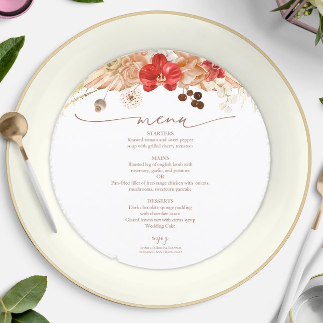 Terracotta Boho Floral Bridal Shower Menu Card (Creator Uploaded)