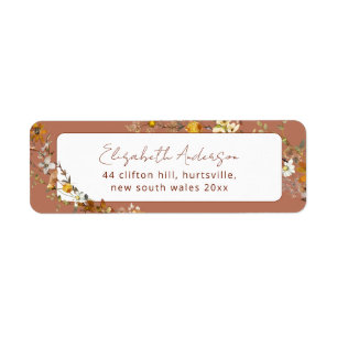 Terracotta Boho Floral Bridal Shower  Return Address Label