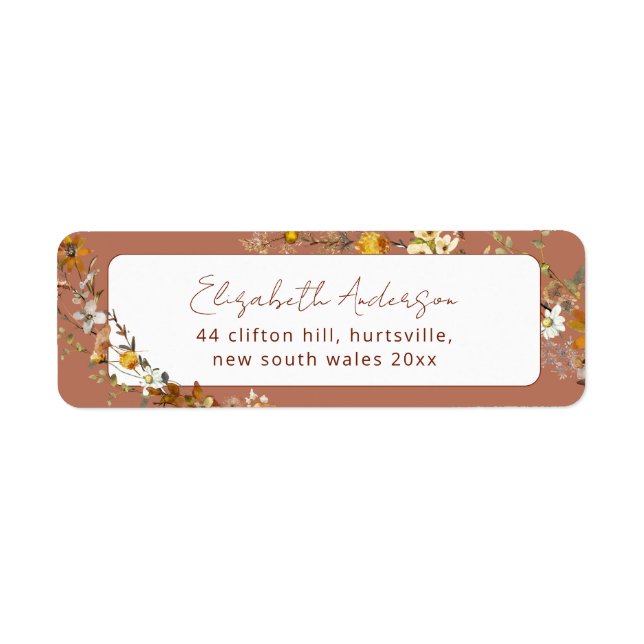 Terracotta Boho Floral Bridal Shower  Return Address Label (Front)