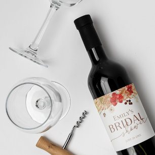 Terracotta Boho Floral Bridal Shower Wine Label