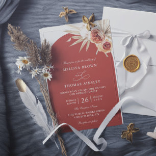 Terracotta Boho Floral Budget QR Code Wedding Invitation