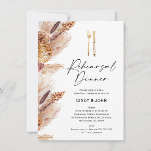 Terracotta Boho Floral Cutlery Rehearsal Dinner Invitation