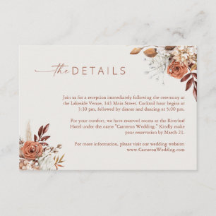 Terracotta Boho Floral Details Wedding Enclosure Card