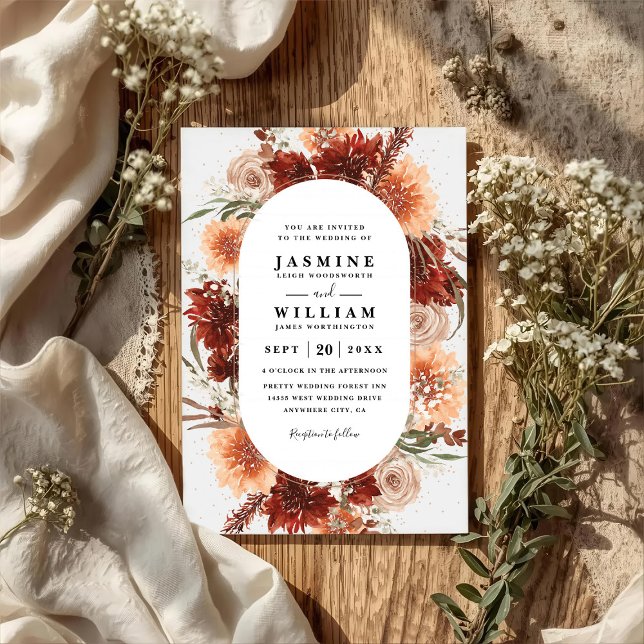 Terracotta Boho Floral Elegant QR Code Wedding Invitation (Creator Uploaded)