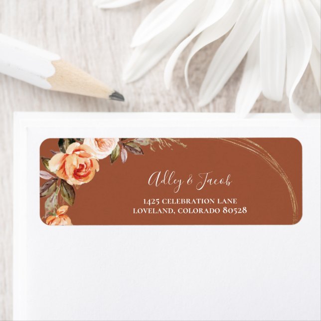 Terracotta Boho Floral Fall Wedding Return Address Label (Insitu)