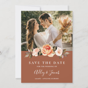 Terracotta Boho Floral Photo Wedding Save The Date