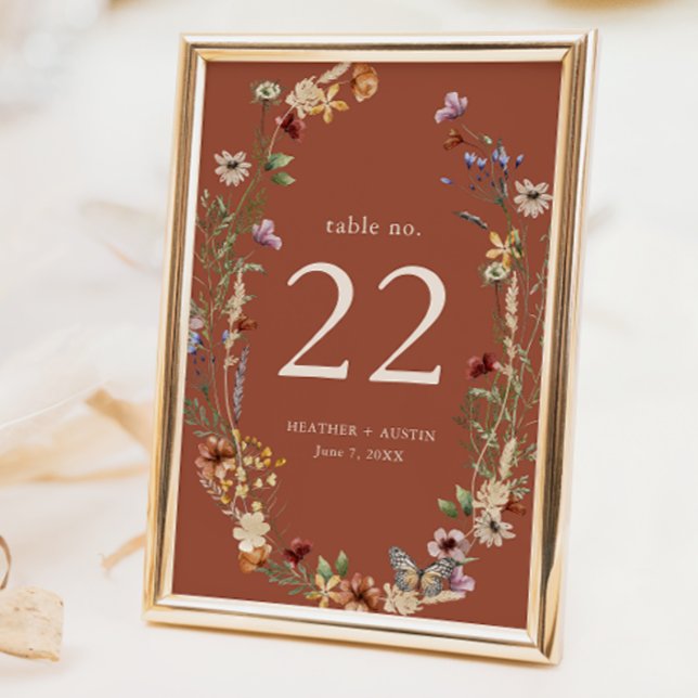 Terracotta Boho Floral Table Number (Terracotta Boho Floral Table Number by Painted Paperie
)