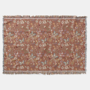 Terracotta Boho Floral Throw Blanket