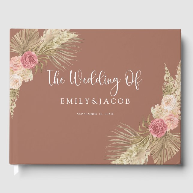 Terracotta Boho Floral Wedding Guest Book (Front)