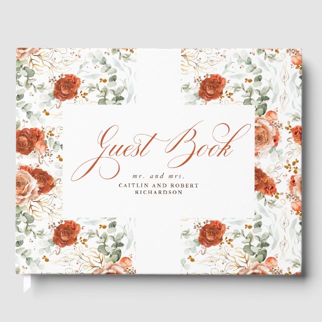  Terracotta Boho Floral Wedding Guest Book (Front)