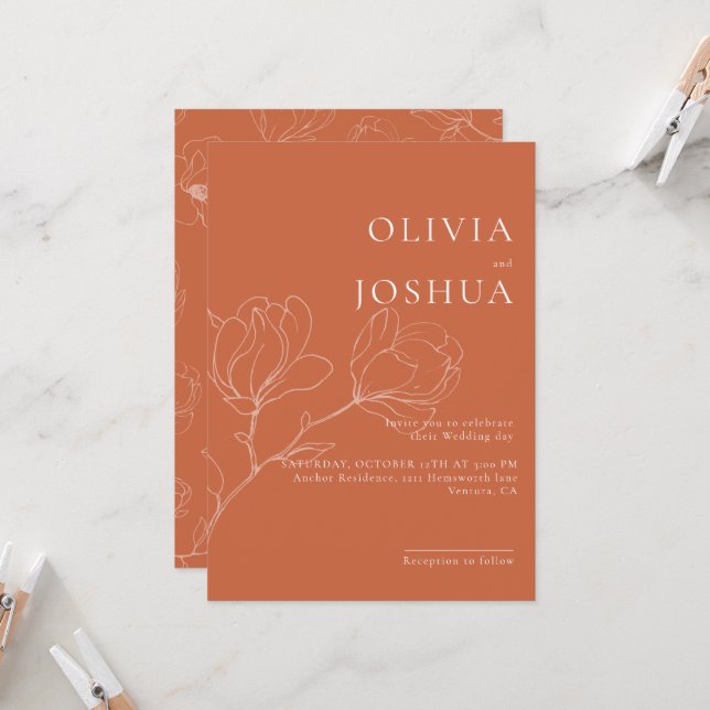 Terracotta Boho floral Wedding Invitation (Front/Back In Situ)