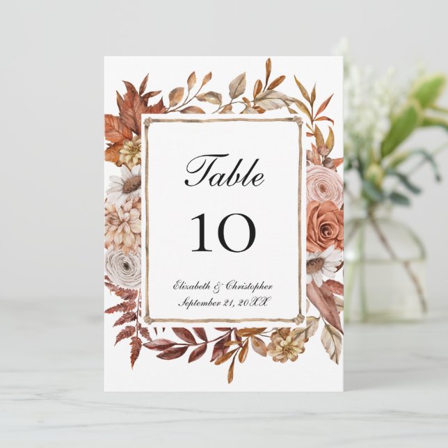 Terracotta Boho Floral Wedding Table Number Cards (Standing Front)