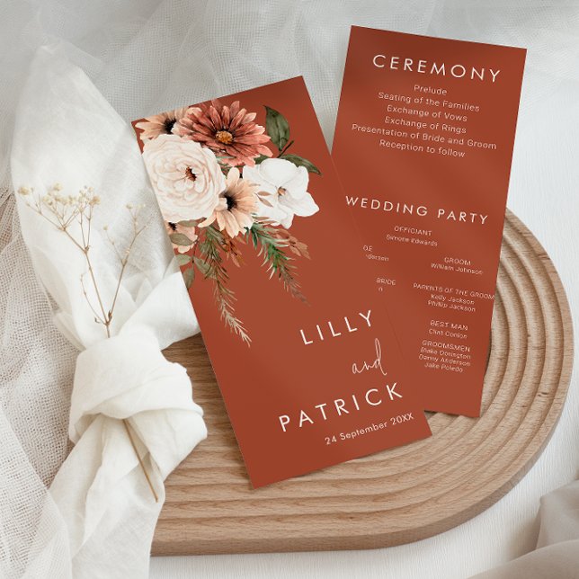 Terracotta Boho Flowers Modern Wedding Program (Creator Uploaded)