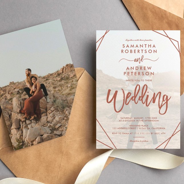 Terracotta boho frame simple photo script wedding invitation (Creator Uploaded)