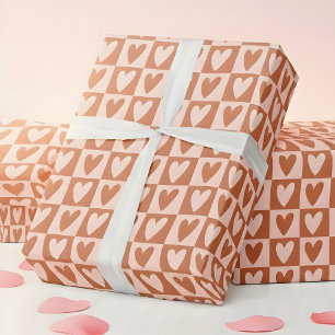 Terracotta Boho Hearts Valentine Gift Wrapping Paper
