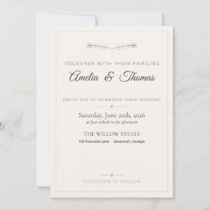 Terracotta Boho Line Art Floral Wedding Invitation