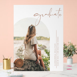 Terracotta Boho Minimalist Arch Photo Graduation Acrylic Sign