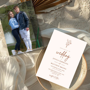 Terracotta Boho Minimalist Botanical Photo Wedding Invitation