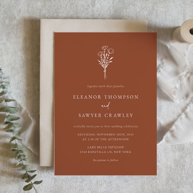 Terracotta Boho Minimalist Botanicals Wedding Invitation (Terracotta Boho Minimalist Botanicals Wedding Invitation)